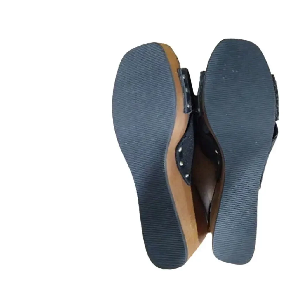 Donald J Pliner Wooden Sole‎ Platform Sandals, Black, Sz